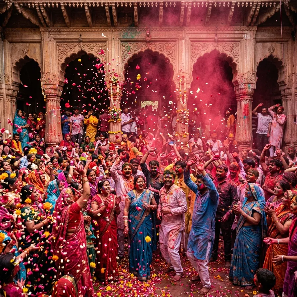 Holi Celebrations at Vrindavan Temple